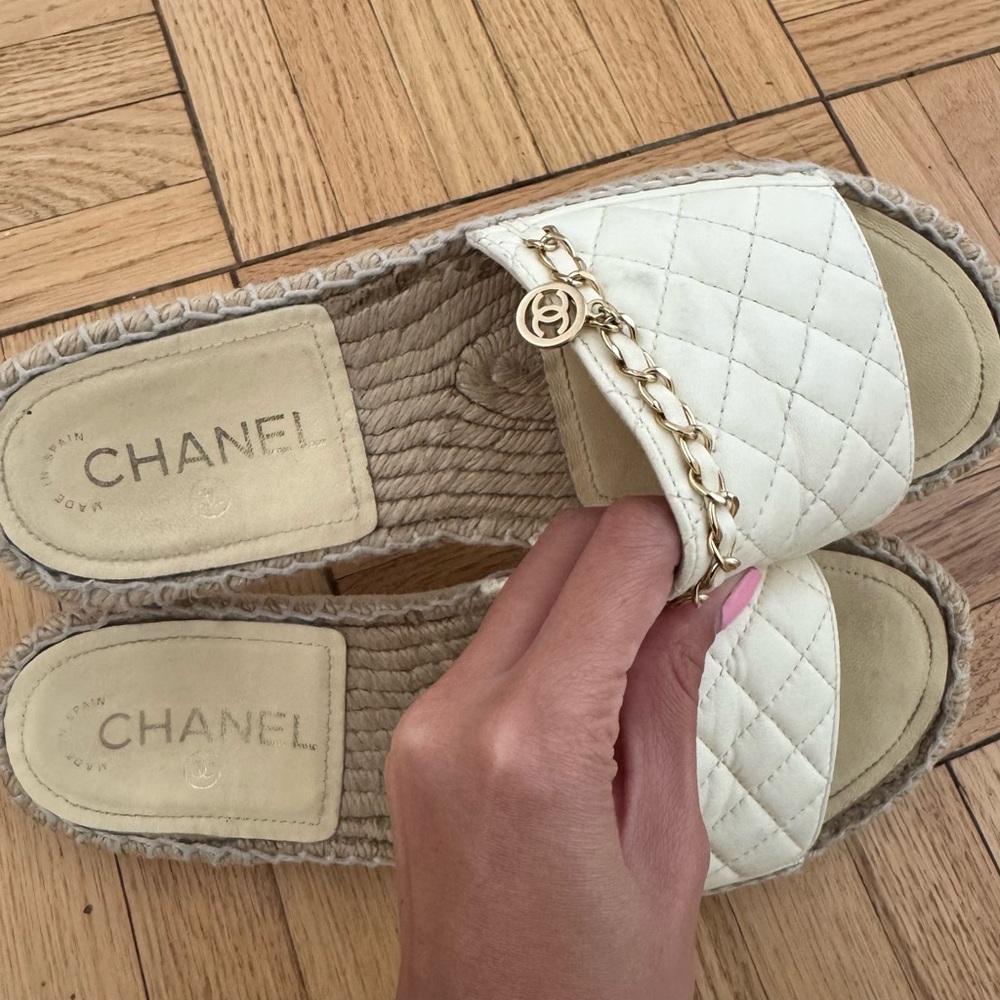 Chanel Interlocking Cc Logo Espadrilles Slides - image 4